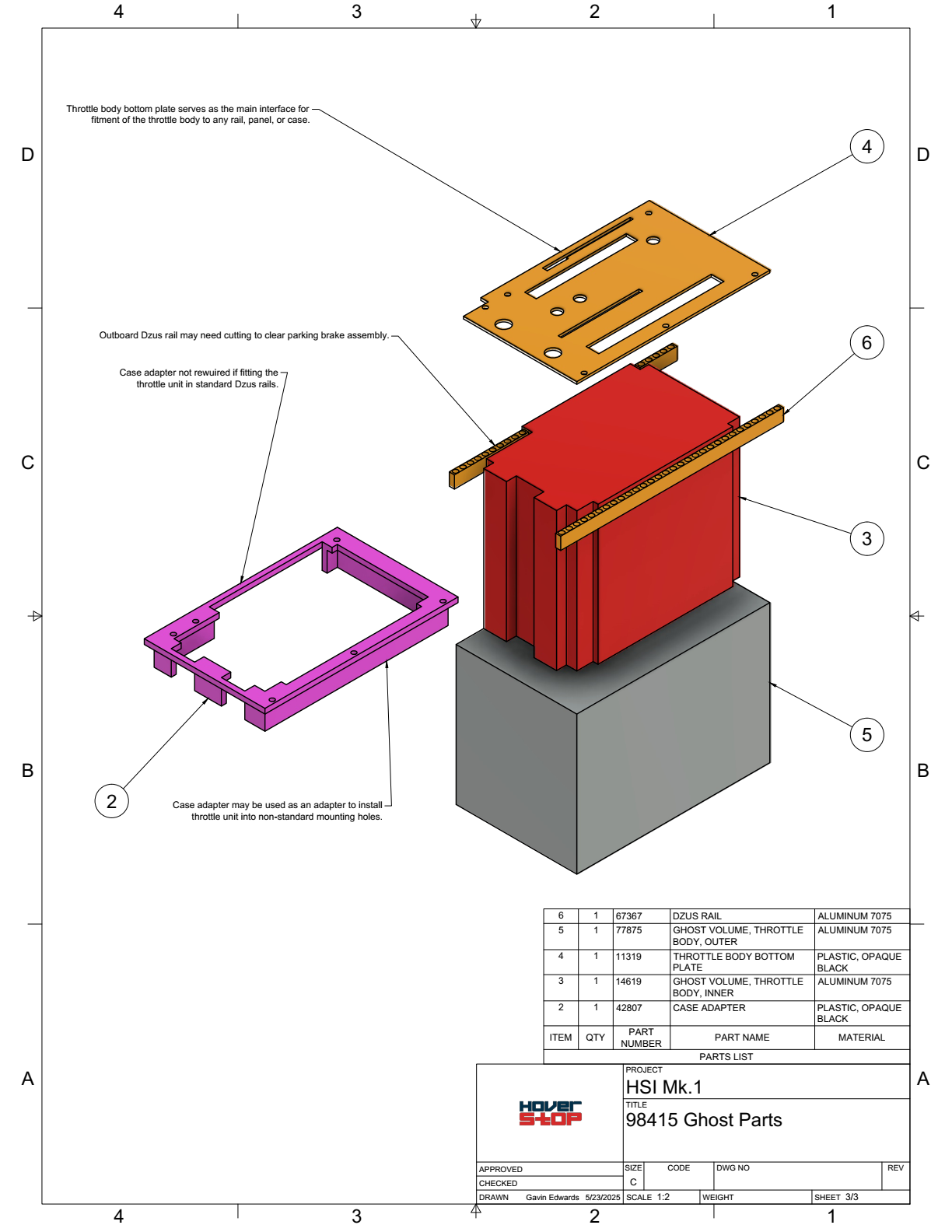 Drawing showing ghost parts in use